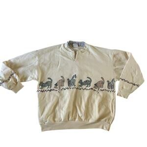 Vtg Y2K 2000s Yellow Cat Pullover Sweatshirt Sz L Cottagecore Grannycore